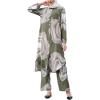 imageIDOPIP Abaya Dress for Women Muslim Set Long Sleeve Chiffon Islamic Dress Shirt with Pants 2PCS Dubai Prayer Casual ClothesGreen Print