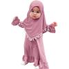 imageIDOPIP Baby Girls Muslim Abayas Dress with Hijab 2PCS Prayer Clothes for Toddler Kids Girl Ramadan Dresses Islamic Dubai RobePurple Pink