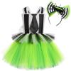 imageIDOPIP Kids Girls Halloween Costume Black and White Striped Costume Suit Clown Tutu Dress Headband Outfits for Photo ShootGreen