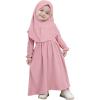 imageIDOPIP Muslim Baby Girls Abaya Dress with Hijab 2PCS Modest Payer Clothes Set for Toddler Kids Girl Islamic Ramadan Dresses Ruffle Long Sleeve Maxi Kaftan Casual Dubai Robe Outfits Pink 23 Years