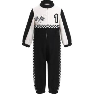 imageIDOPIP Baby Boys 1st 2nd Birthday Outfit Race Car Driver Romper Girls Racer Jumpsuit Kids Racing Suit Toddler Dress up OutfitBlack 1