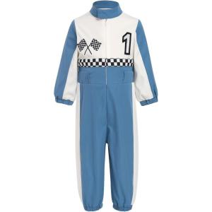 imageIDOPIP Baby Boys 1st 2nd Birthday Outfit Race Car Driver Romper Girls Racer Jumpsuit Kids Racing Suit Toddler Dress up OutfitBlue 1