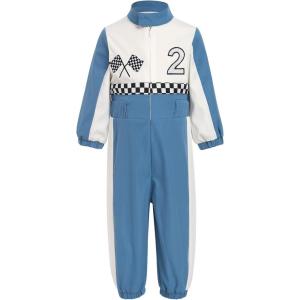 imageIDOPIP Baby Boys 1st 2nd Birthday Outfit Race Car Driver Romper Girls Racer Jumpsuit Kids Racing Suit Toddler Dress up OutfitBlue 2