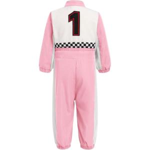 imageIDOPIP Baby Boys 1st 2nd Birthday Outfit Race Car Driver Romper Girls Racer Jumpsuit Kids Racing Suit Toddler Dress up OutfitPink 1