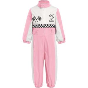 imageIDOPIP Baby Boys 1st 2nd Birthday Outfit Race Car Driver Romper Girls Racer Jumpsuit Kids Racing Suit Toddler Dress up OutfitPink 2