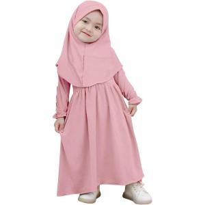 imageIDOPIP Muslim Baby Girls Abaya Dress with Hijab 2PCS Modest Payer Clothes Set for Toddler Kids Girl Islamic Ramadan Dresses Ruffle Long Sleeve Maxi Kaftan Casual Dubai Robe Outfits Pink 23 Years