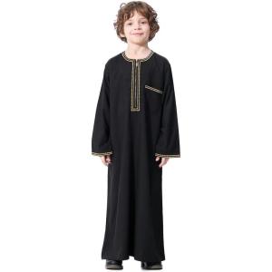 imageIDOPIP Muslim Boys Thobe for Kids Islamic Arabic Middle East Loose Kaftan Robes Long Zipper Prayer Thobes Dress with PocketsBlack  Zipper