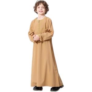 imageIDOPIP Muslim Boys Thobe for Kids Islamic Arabic Middle East Loose Kaftan Robes Long Zipper Prayer Thobes Dress with PocketsCamel  Zipper