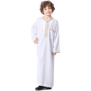 imageIDOPIP Muslim Boys Thobe for Kids Islamic Arabic Middle East Loose Kaftan Robes Long Zipper Prayer Thobes Dress with PocketsWhite  Zipper