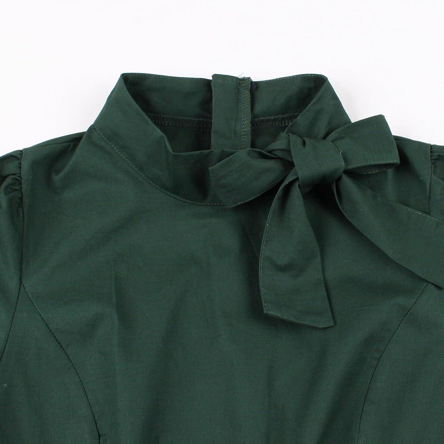imageIDOPIP 1950s Women Vintage Swing Dress Elegant Tie Neck Cocktail Midi Dress ALine Formal Wedding Evening Party Retro DressGreen