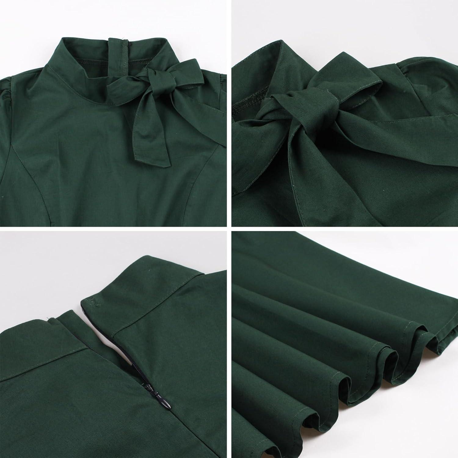 imageIDOPIP 1950s Women Vintage Swing Dress Elegant Tie Neck Cocktail Midi Dress ALine Formal Wedding Evening Party Retro DressGreen