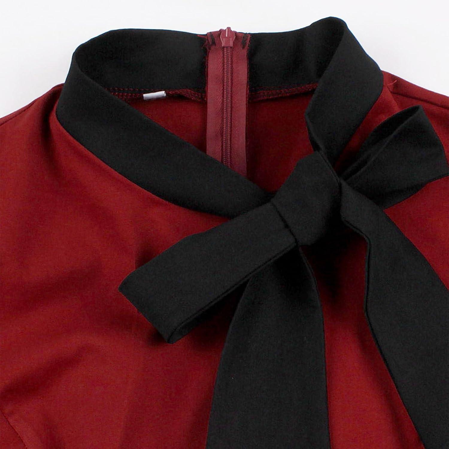 imageIDOPIP 1950s Women Vintage Swing Dress Elegant Tie Neck Cocktail Midi Dress ALine Formal Wedding Evening Party Retro DressWine Red