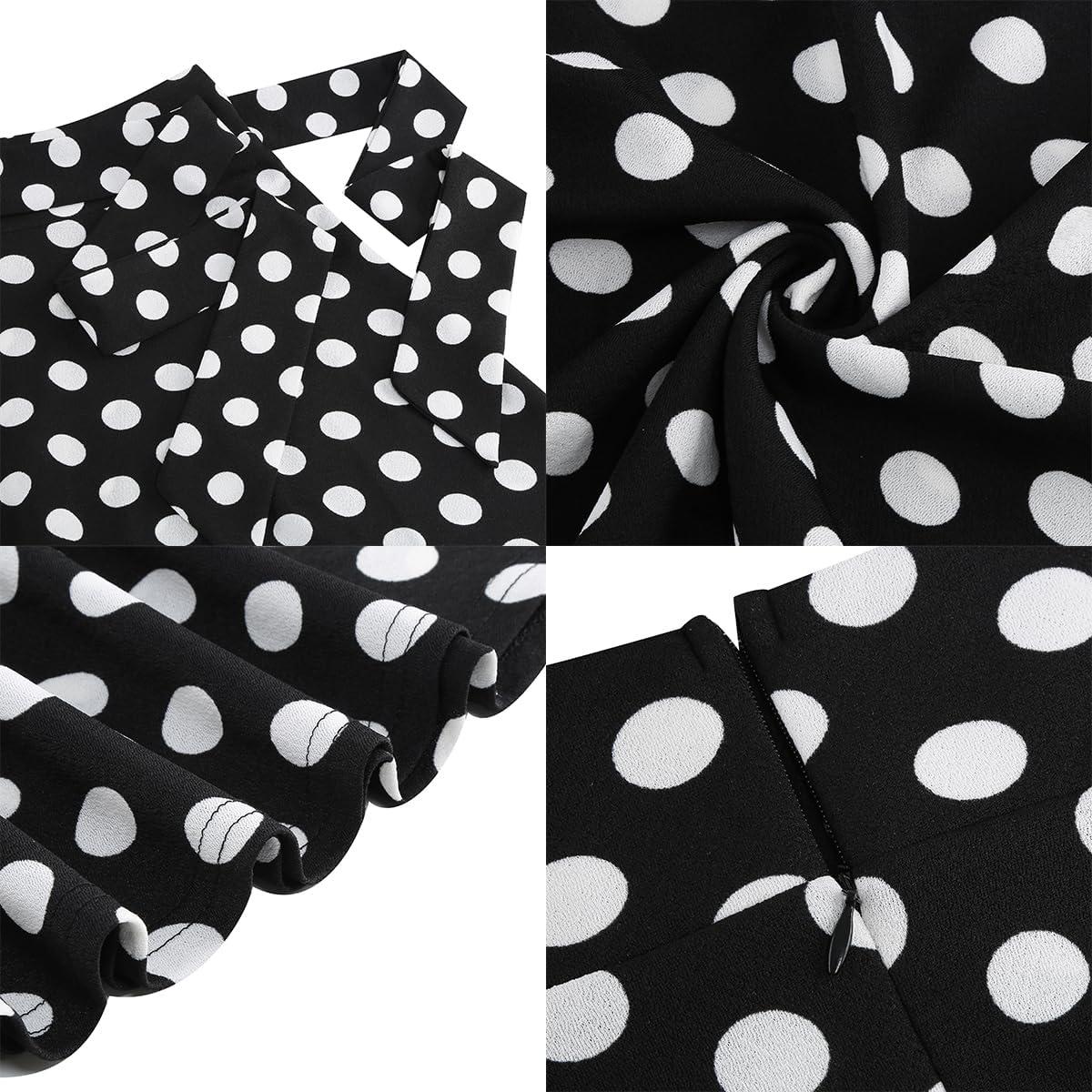 imageIDOPIP Women 50s Vintage Polka Dot Skirt High Waist ALine Floral Swing Skirt Summer Elegant Cocktail Flowy Boho Belted SkirtBlack