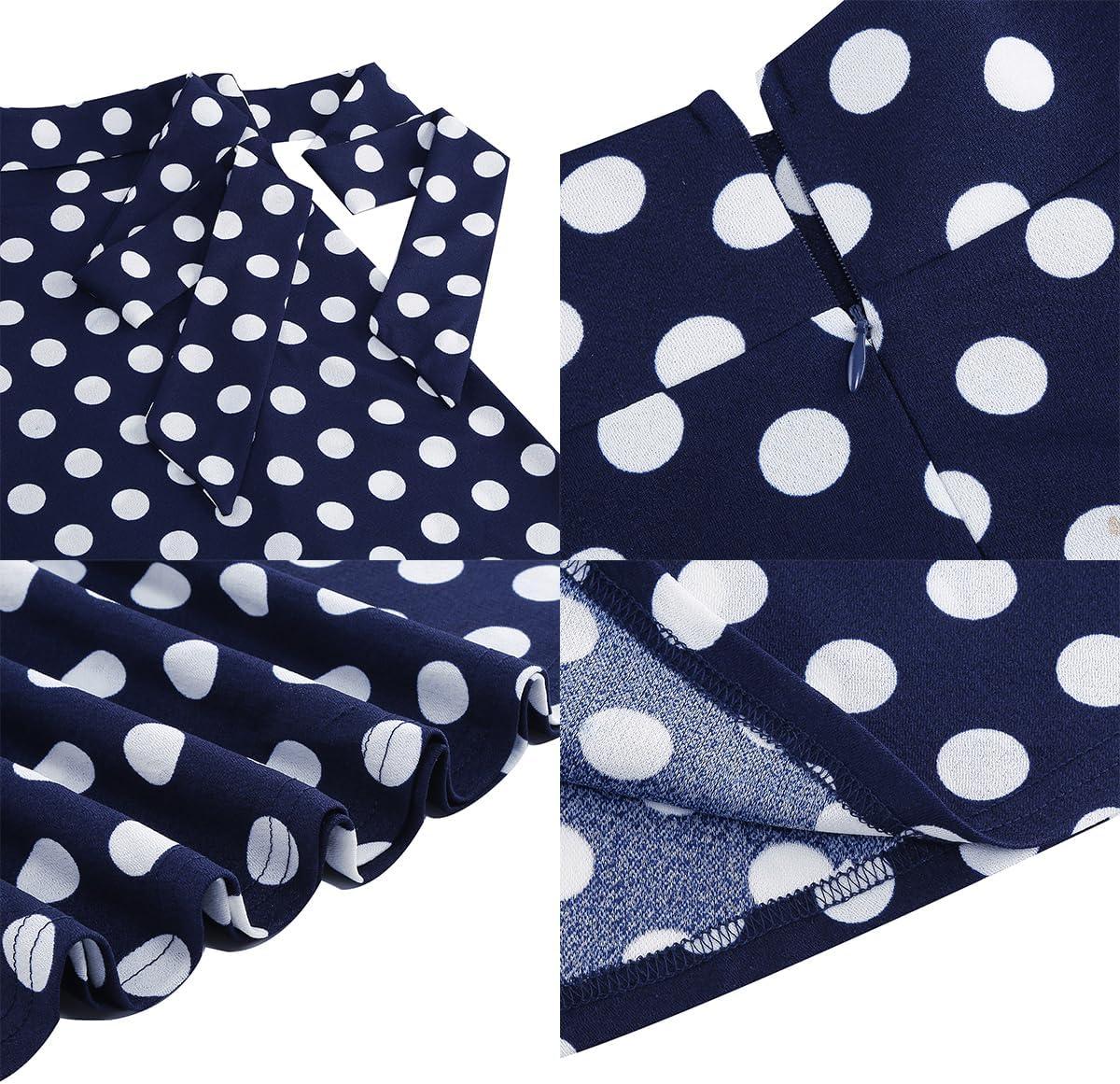 imageIDOPIP Women 50s Vintage Polka Dot Skirt High Waist ALine Floral Swing Skirt Summer Elegant Cocktail Flowy Boho Belted SkirtBlue