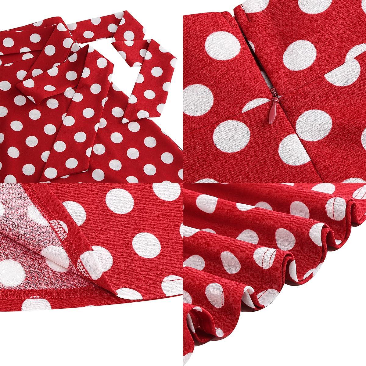 imageIDOPIP Women 50s Vintage Polka Dot Skirt High Waist ALine Floral Swing Skirt Summer Elegant Cocktail Flowy Boho Belted SkirtRedpolka Dot