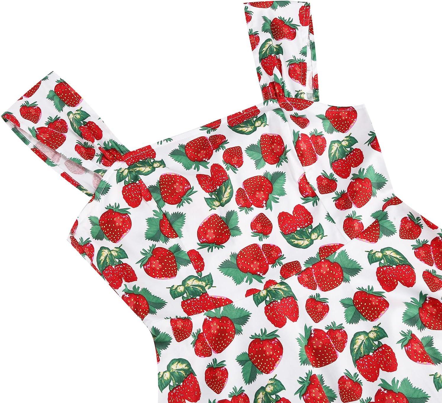 imageIDOPIP Women Vintage Elegant Swing Dress Mango Strawberry Cherry Rose Print Midi Dress 1950s Retro A Line Cocktail Prom Gown