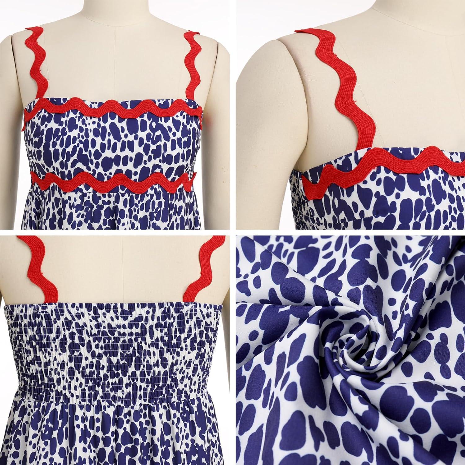 imageIDOPIP Womens Summer Casual Dress Beach Floral Maxi Dress Elegant Spaghetti Sleeveless Smocked Sundress Weeding Guest DressDark Blue