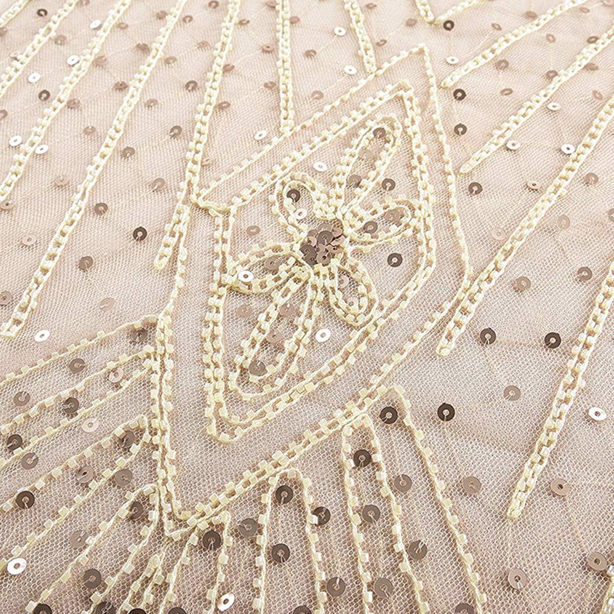 imageWomens 1920s Flapper Dress Vintage Great Gatsby Party Sequin Maxi Evening Cocktail Dresses with 20s Accessories SetApricot