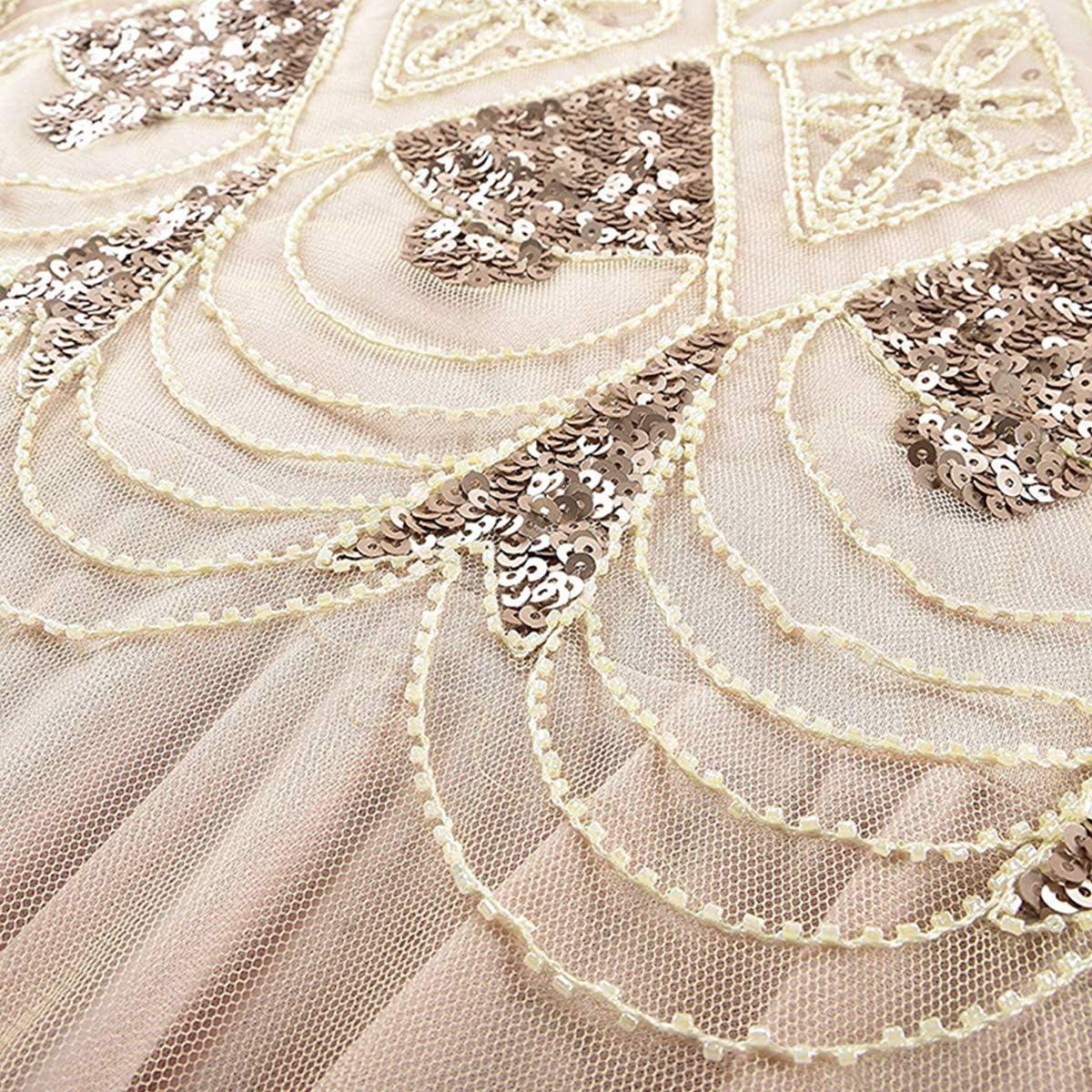 imageWomens 1920s Flapper Dress Vintage Great Gatsby Party Sequin Maxi Evening Cocktail Dresses with 20s Accessories SetApricot