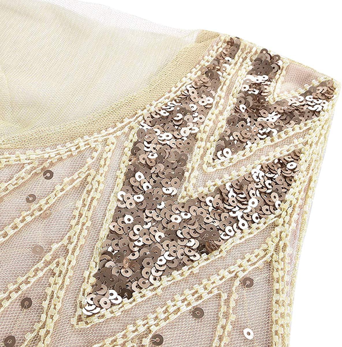 imageWomens 1920s Flapper Dress Vintage Great Gatsby Party Sequin Maxi Evening Cocktail Dresses with 20s Accessories SetApricot