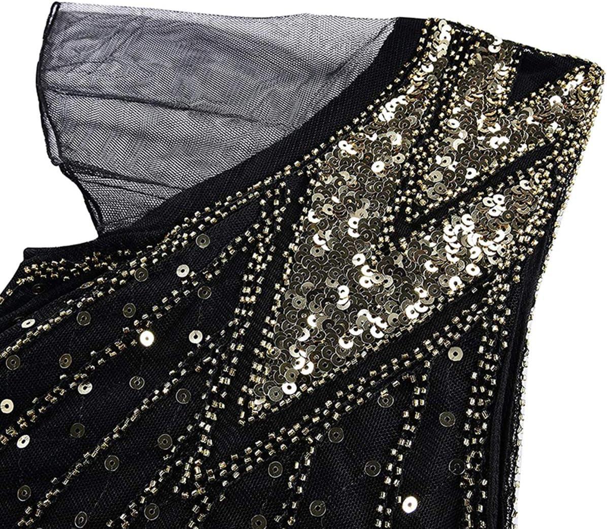 imageWomens 1920s Flapper Dress Vintage Great Gatsby Party Sequin Maxi Evening Cocktail Dresses with 20s Accessories SetBlack  Gold