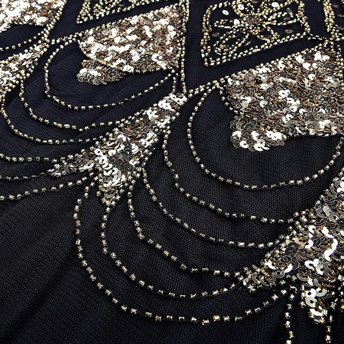 imageWomens 1920s Flapper Dress Vintage Great Gatsby Party Sequin Maxi Evening Cocktail Dresses with 20s Accessories SetBlack  Gold