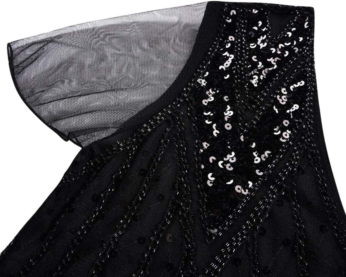 imageWomens 1920s Flapper Dress Vintage Great Gatsby Party Sequin Maxi Evening Cocktail Dresses with 20s Accessories SetBlack