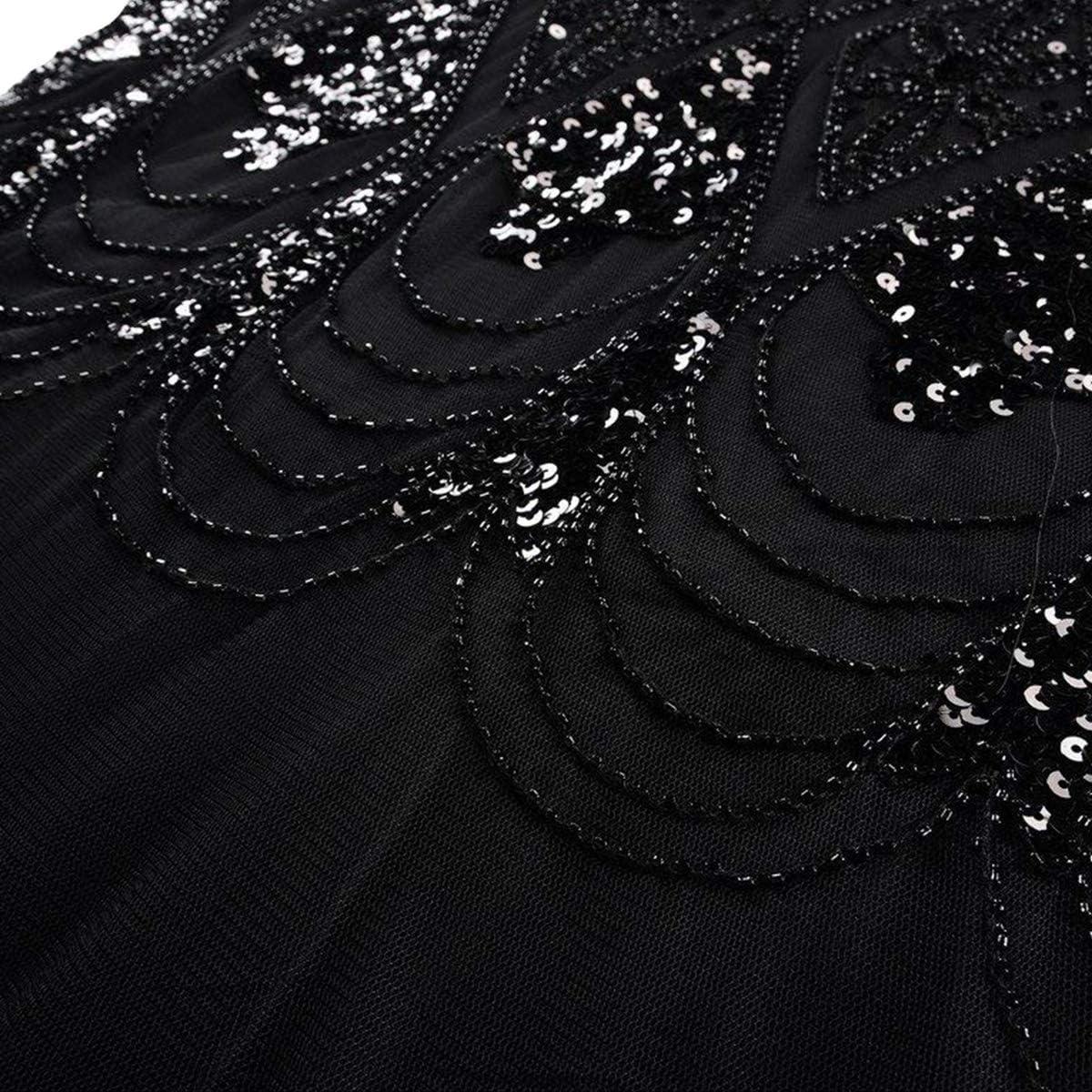 imageWomens 1920s Flapper Dress Vintage Great Gatsby Party Sequin Maxi Evening Cocktail Dresses with 20s Accessories SetBlack