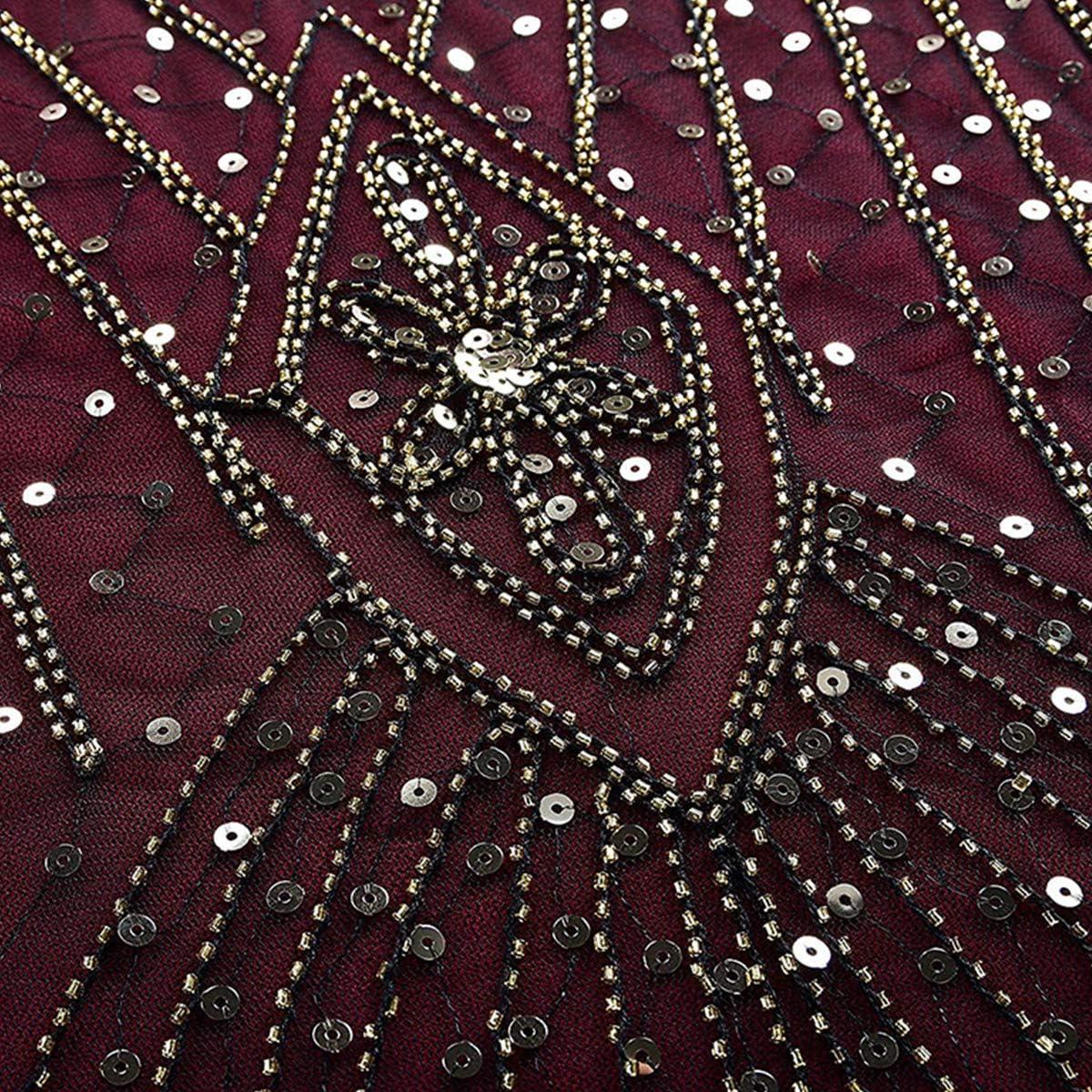 imageWomens 1920s Flapper Dress Vintage Great Gatsby Party Sequin Maxi Evening Cocktail Dresses with 20s Accessories SetDark Red