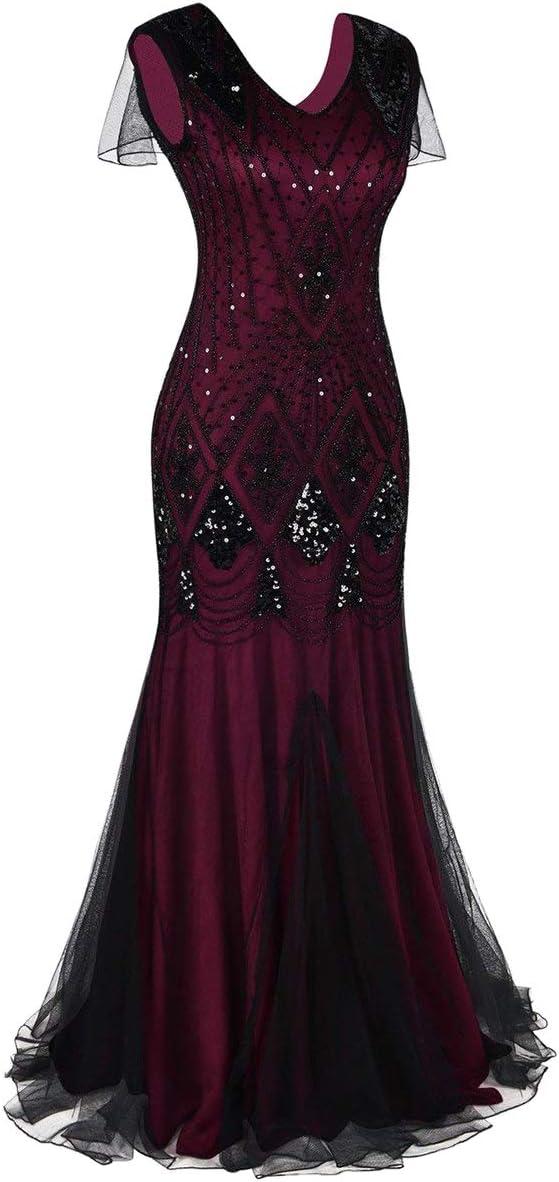imageWomens 1920s Flapper Dress Vintage Great Gatsby Party Sequin Maxi Evening Cocktail Dresses with 20s Accessories SetRed