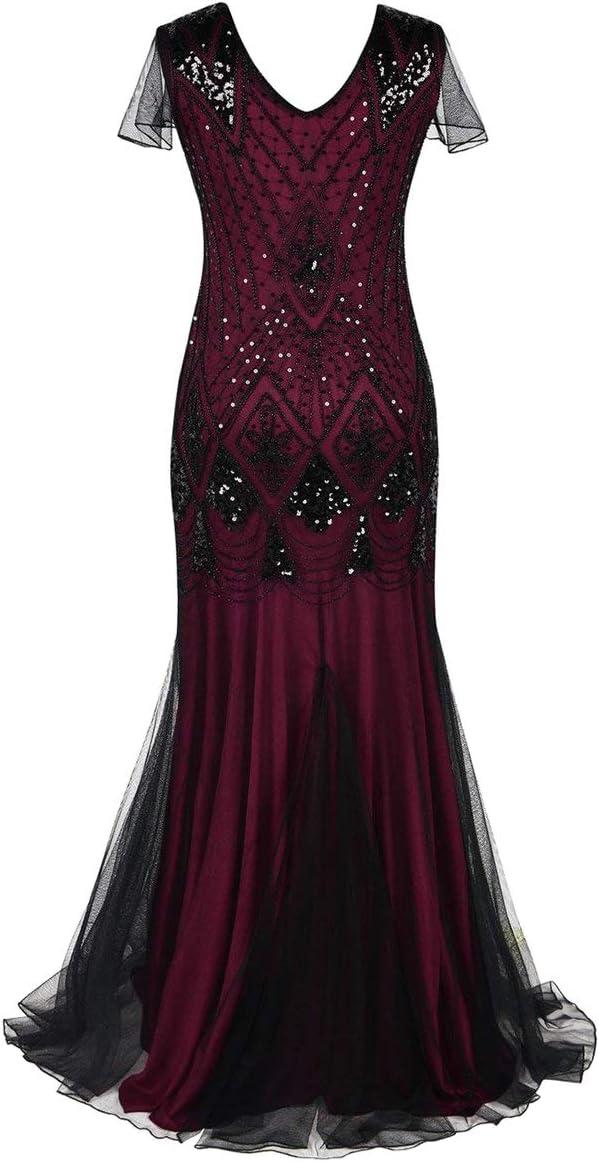 imageWomens 1920s Flapper Dress Vintage Great Gatsby Party Sequin Maxi Evening Cocktail Dresses with 20s Accessories SetRed