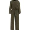 imageIDOPIP Women Belted Wide Leg Jumpsuit Elegant Romper Formal Jumpsuit Casual Long Sleeve Round Neck Business Dressy Jumpsuit