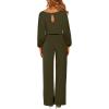 imageIDOPIP Women Belted Wide Leg Jumpsuit Elegant Romper Formal Jumpsuit Casual Long Sleeve Round Neck Business Dressy Jumpsuit