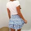 imageIDOPIP Women Boho Mini Skirt Summer High Waist Floral Layered Skirt Casual Ruffle Smocked Skirt Club Party Evening SkirtDark Blue