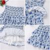 imageIDOPIP Women Boho Mini Skirt Summer High Waist Floral Layered Skirt Casual Ruffle Smocked Skirt Club Party Evening SkirtDark Blue
