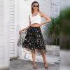 imageIDOPIP Women Floral Embroidered Mesh Skirt Elegant Elastic Waist Tulle Midi Skirt Cocktail Party Layered A Line Skirt DressBlack