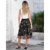 imageIDOPIP Women Floral Embroidered Mesh Skirt Elegant Elastic Waist Tulle Midi Skirt Cocktail Party Layered A Line Skirt DressBlack