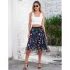 imageIDOPIP Women Floral Embroidered Mesh Skirt Elegant Elastic Waist Tulle Midi Skirt Cocktail Party Layered A Line Skirt DressBlue