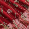 imageIDOPIP Women Floral Embroidered Mesh Skirt Elegant Elastic Waist Tulle Midi Skirt Cocktail Party Layered A Line Skirt DressRed