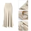 imageIDOPIP Women High Waist Satin Skirt Elegant Summer Long Maxi Skirt Formal Trendy Ruffle Work Skirts Elastic Casual Midi SkirtApricot
