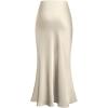 imageIDOPIP Women High Waist Satin Skirt Elegant Summer Long Maxi Skirt Formal Trendy Ruffle Work Skirts Elastic Casual Midi SkirtApricot