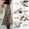 imageIDOPIP Women High Waist Satin Skirt Elegant Summer Long Maxi Skirt Formal Trendy Ruffle Work Skirts Elastic Casual Midi SkirtChampagne
