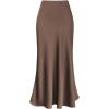 imageIDOPIP Women High Waist Satin Skirt Elegant Summer Long Maxi Skirt Formal Trendy Ruffle Work Skirts Elastic Casual Midi SkirtCoffee