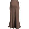 imageIDOPIP Women High Waist Satin Skirt Elegant Summer Long Maxi Skirt Formal Trendy Ruffle Work Skirts Elastic Casual Midi SkirtCoffee