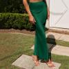imageIDOPIP Women High Waist Satin Skirt Elegant Summer Long Maxi Skirt Formal Trendy Ruffle Work Skirts Elastic Casual Midi SkirtGreen