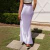 imageIDOPIP Women High Waist Satin Skirt Elegant Summer Long Maxi Skirt Formal Trendy Ruffle Work Skirts Elastic Casual Midi SkirtLight Purple