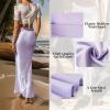 imageIDOPIP Women High Waist Satin Skirt Elegant Summer Long Maxi Skirt Formal Trendy Ruffle Work Skirts Elastic Casual Midi SkirtLight Purple