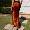 imageIDOPIP Women High Waist Satin Skirt Elegant Summer Long Maxi Skirt Formal Trendy Ruffle Work Skirts Elastic Casual Midi SkirtOrange