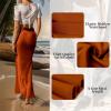 imageIDOPIP Women High Waist Satin Skirt Elegant Summer Long Maxi Skirt Formal Trendy Ruffle Work Skirts Elastic Casual Midi SkirtOrange