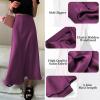 imageIDOPIP Women High Waist Satin Skirt Elegant Summer Long Maxi Skirt Formal Trendy Ruffle Work Skirts Elastic Casual Midi SkirtPurple